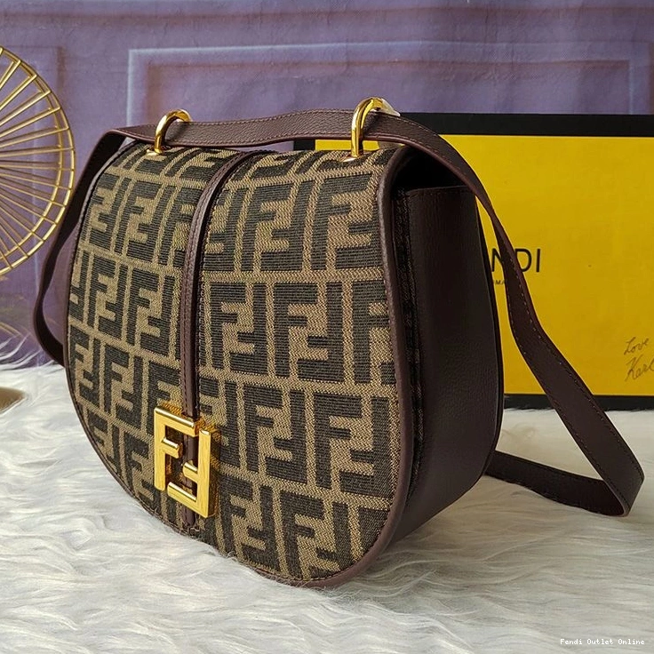 Affordable Medium Fendi C'mon Fabric Bag Motif FF In Brown 0716
